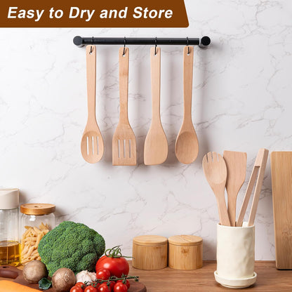 Eisinly 7-Piece Wooden Cooking Spoons, Natural Bamboo Utensil Set