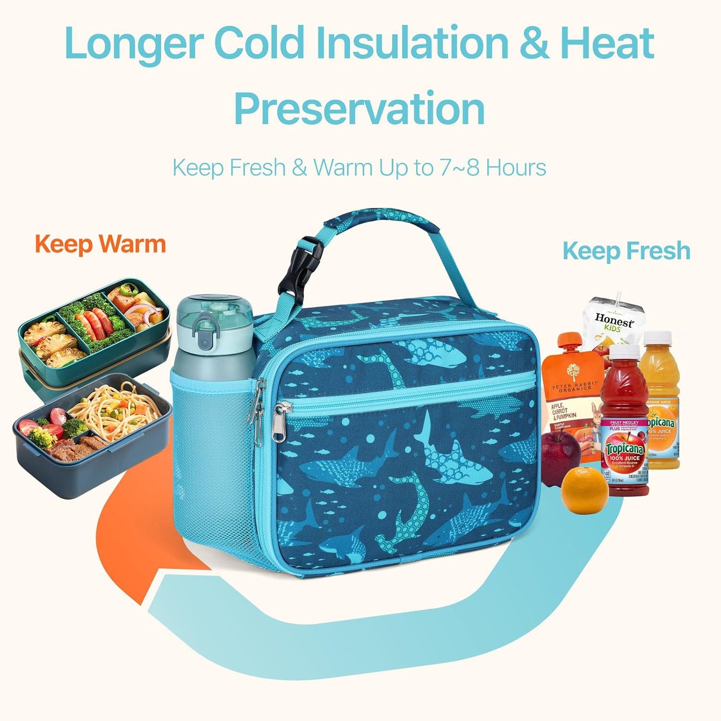 Bagseri Kids Lunch Bag Boys - Thermal Insulated Lunch Box Tote with Water Bottle Holder, Reusable Leak-Proof Kids Lunch Box for Daycare & School, Black Dinosaur (Containers Not Included)