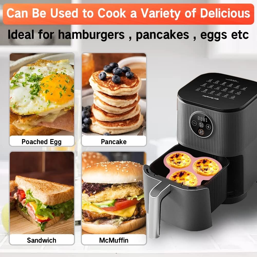 Abnaok 2PCS Egg Bites Silicone Molds with 6 PCS Silicone Cupcake Liners, BPA Free, 4 Inches Round Non-Stick Muffin Top Pan for Breakfast Sandwiches, Egg Bites, Hamburger Buns, Tart, Pancake