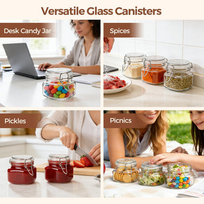 ComSaf Set of 3 Square Glass Jars with Airtight Lids (51 Oz) — Wire Clamp Canisters for Small-Batch Pickling, Kimchi, Bulk Dry Food, Wide Mouth Space Saving Kitchen Pantry Organization Jars