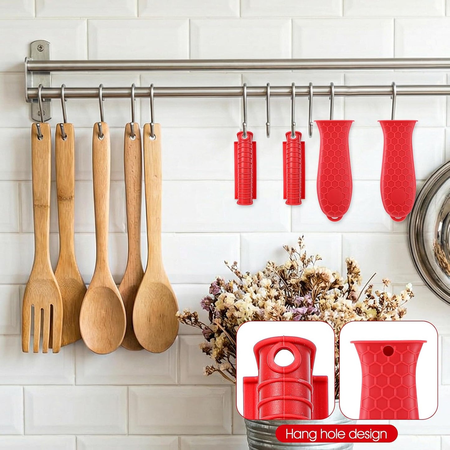 Grevosea 4 Pack Cast Iron Skillet Handle Covers, Pot Handle Holders Heat Resistant Non-Slip Cast Iron Silicone Handle Grip Pan Handle Sleeve for Frying Pans Kitchen Supplies (Red)