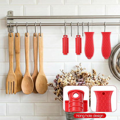Grevosea 4 Pack Cast Iron Skillet Handle Covers, Pot Handle Holders Heat Resistant Non-Slip Cast Iron Silicone Handle Grip Pan Handle Sleeve for Frying Pans Kitchen Supplies (Red)