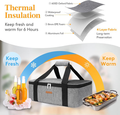LUNCIA Insulated Single Decker Casserole Carrier, Lasagna Lugger Tote Keeps Food Hot or Cold, Thermal Lunch Bag for Potluck Parties, Picnic and Cookouts, Fits 9" x 13" Baking Dish, Black