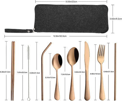 VANDBAO Camping Utensils Set, Portable Travel Utensils with Case for Fixing Tableware, Reusable Stainless Steel Stable Cutlery Set, Lunch Picnic Flatware Silverware (Rainbow Set)