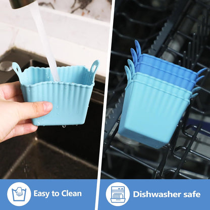Koluti Nonstick Silicone Muffin Baking Cups Pack of 12, Reusable Cupcake Molds with Double Handle, BPA Free, Mini Round Air Fryer Cupcakes Liner, 3 Colors