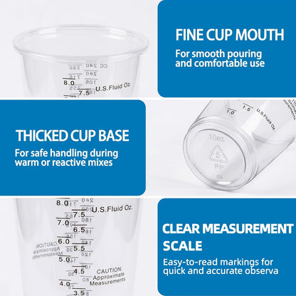 200 PACK Plastic Measuring Cups 8 oz, Disposable Mixing Cups with 200 Pieces Mixing Sticks, Graduated Liquid Measuring Cups for Epoxy Resin, Paint, Mixing, Art DIY