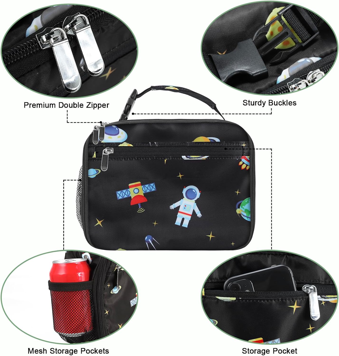 Kids Lunch Box for Boys Girls Lunch Bag Insulated Durable Lunchbox Children Lunch Tote Bag for School Black