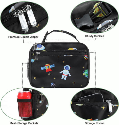 Kids Lunch Box for Boys Girls Lunch Bag Insulated Durable Lunchbox Children Lunch Tote Bag for School Black