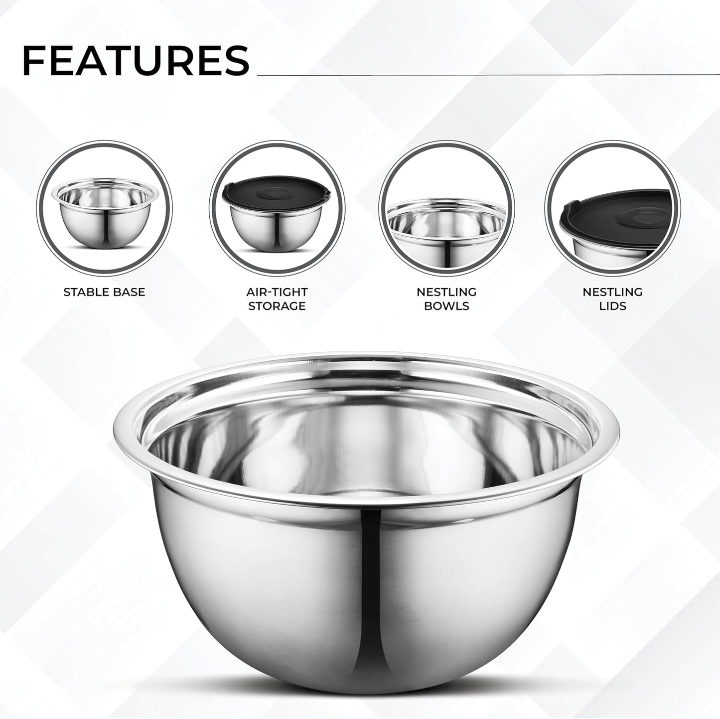 AVADOR Set of 6 Premium Stainless Steel Mixing Bowls Set, Easy To Clean, Space Saving Nestable Design, Great for Cooking, Baking, Prepping (0.75qt, 1.5qt, 3qt, 4qt, 5qt, 8qt)