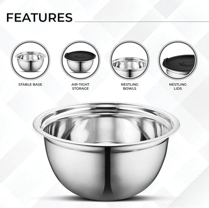 AVADOR Set of 6 Premium Stainless Steel Mixing Bowls Set, Easy To Clean, Space Saving Nestable Design, Great for Cooking, Baking, Prepping (0.75qt, 1.5qt, 3qt, 4qt, 5qt, 8qt)