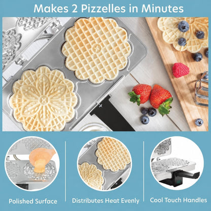 CucinaPro Pizzelle Maker, Non-Stick Electric Baker, Make Two 5-Inch Cookies