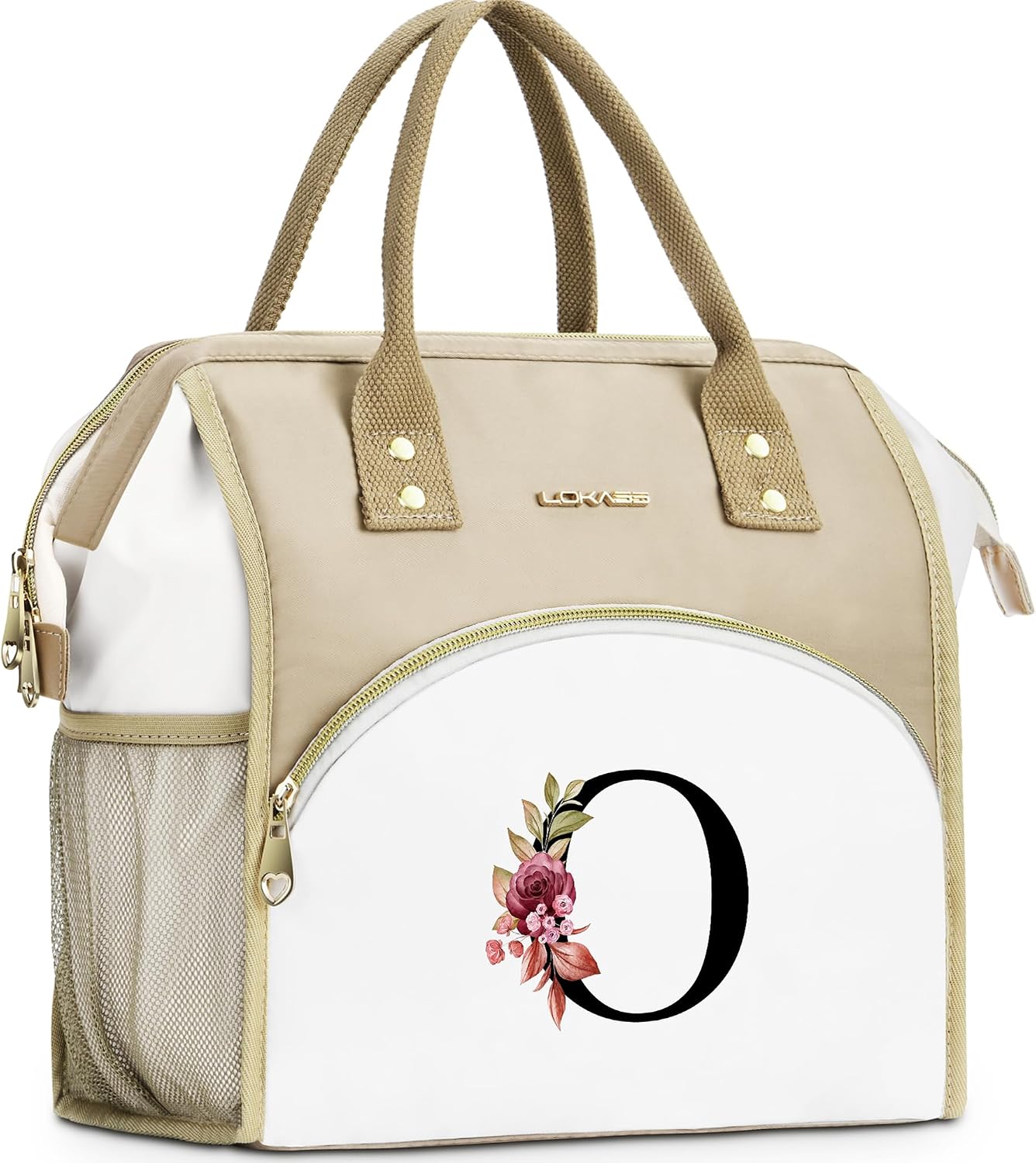 Initial Lunch Bag Women, Cooler Insulated Lunch Bag for Girls, Large Adult Leakproof Lunch Box for Picnic Work, Personalized Tote Bag, Birthday Gifts/Mothers Day Gifts, Letter K.