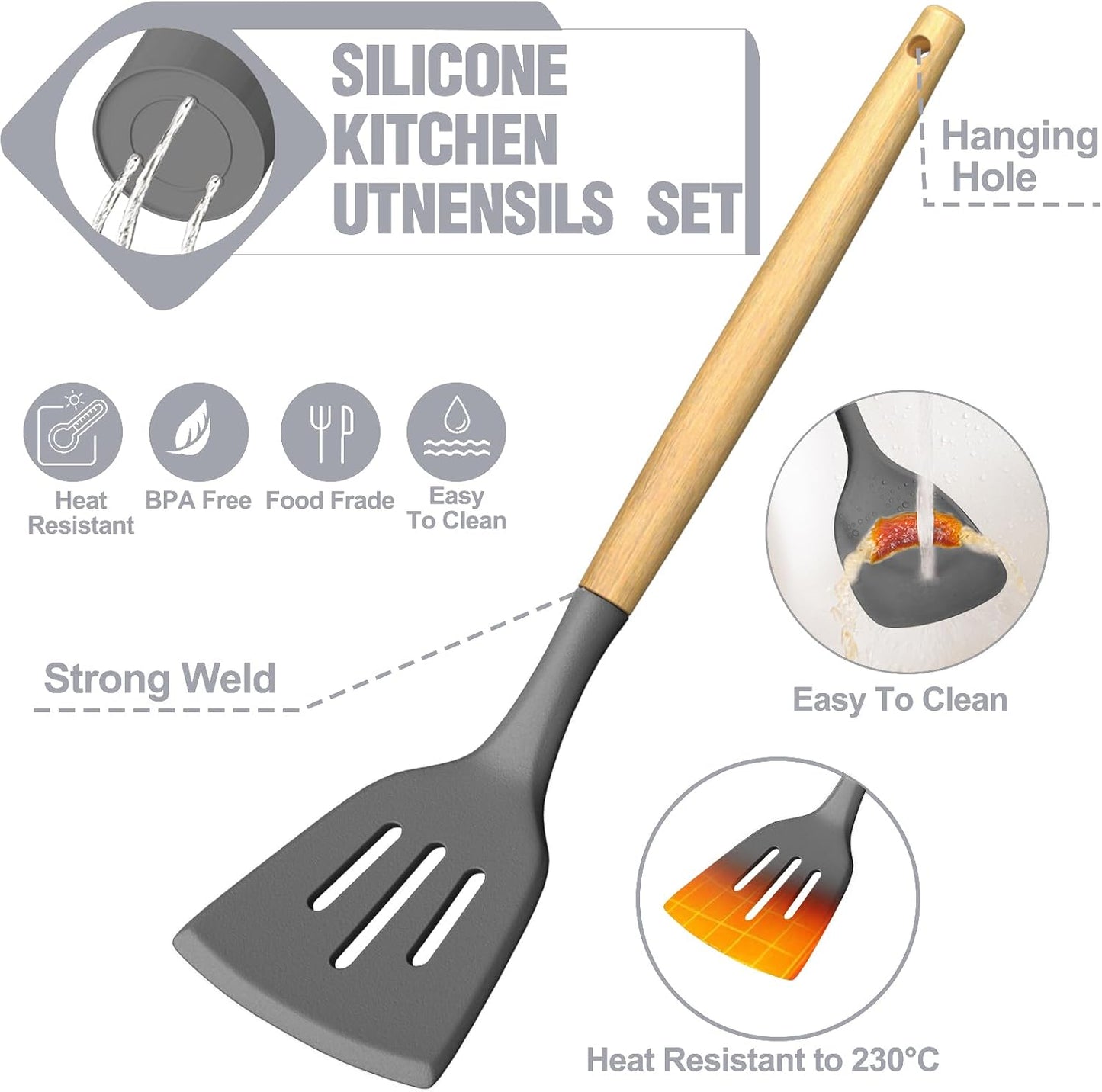 Umite Chef Food Grade Thickened Silicone (Stainless Steel Core) Kitchen Gadgets Tools Set - Kitchen Cooking Utensils Set, Heat Resistant Kitchen Spatula Tools Set
