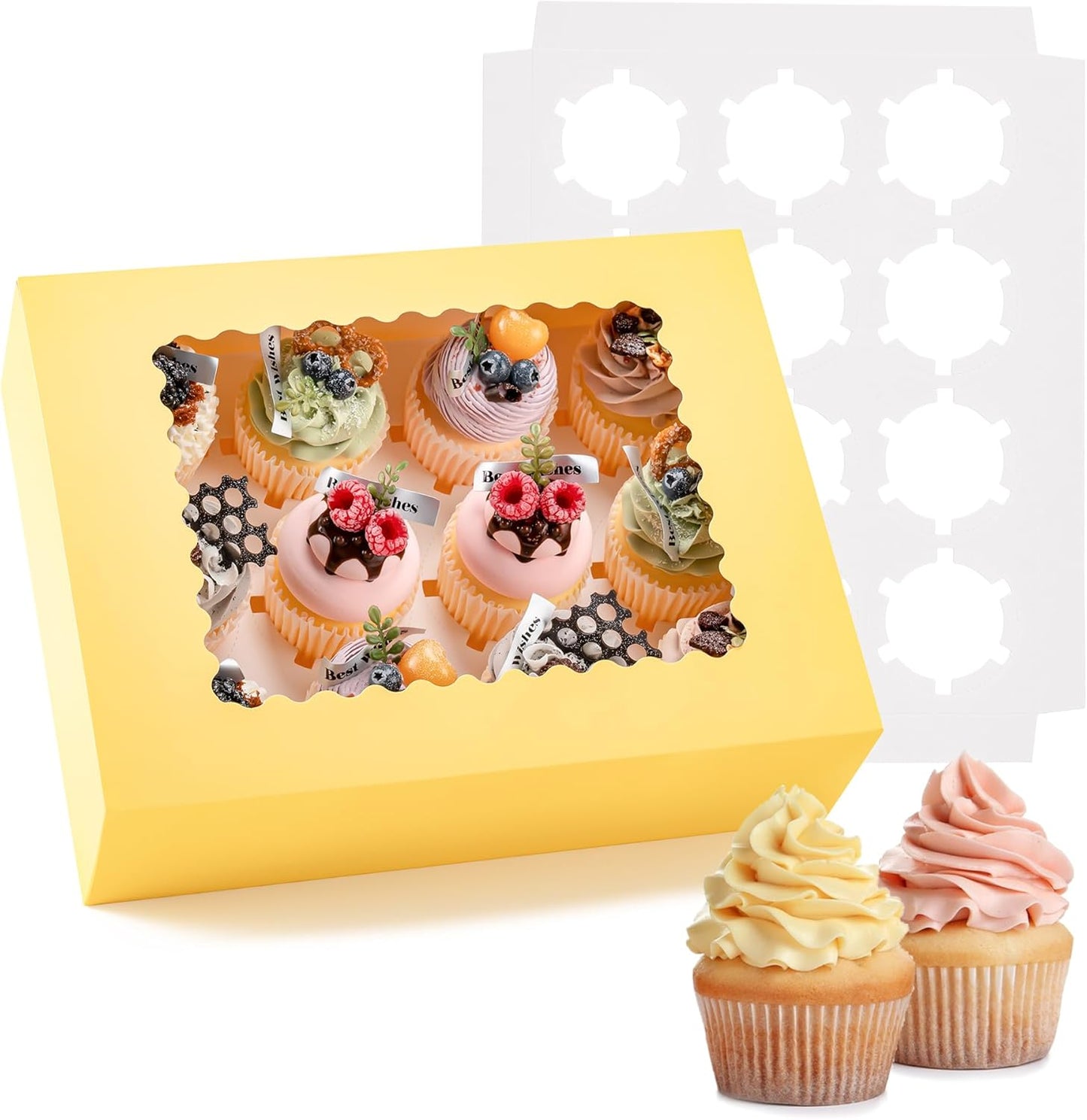 Hoewina 6PCS Cupcake Boxes - Hold 12 Count Cupcake Containers with Window, Food Grade Cupcake Holder Easy Transport and Presentation - Ideal for Cupcakes, Desserts, and More