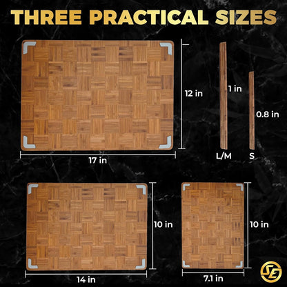 SliceElite Extra Large Bamboo Cutting Board Set 3 Piece End Grain Wooden Chopping Boards with Holder Non Slip Feet Juice Groove XL Butcher Block Style Boards for Kitchen Carving and Serving