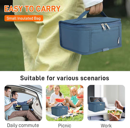 NOL Mini Insulated Lunch Bag for Women Men Kids | Small Leakproof Reusable Lunch Tote | Fits 6 Cans 330ml | Thermal Cooler for Work School Picnic Camping, Navy blue