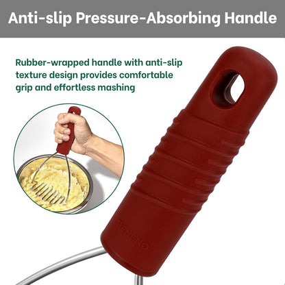 Beneno Ergonomic Soft Grip Stainless Steel Potato Masher, Black