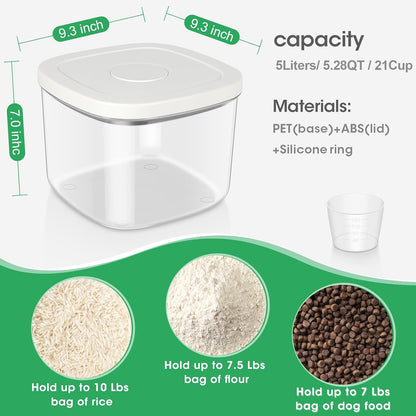 TBMax Large Airtight Food Container 6 Qt with Pop Up Lid & Measuring Cup for Rice, Flour, Cereal, Sugar, or Pet Food Storage, Rectangular Tall Food Storage Bin for Kitchen Pantry Organization