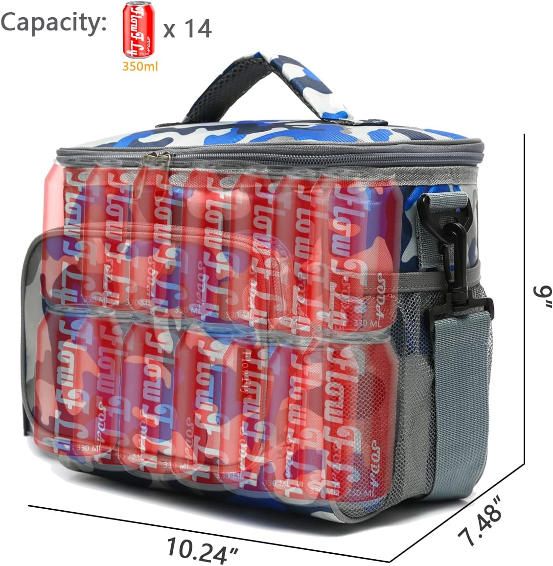 FlowFly Insulated Reusable Lunch Bag Adult Large Lunch Box for Women and Men with Adjustable Shoulder Strap,Front Zipper Pocket and Dual Large Mesh Side Pockets,Cherry - Colors B