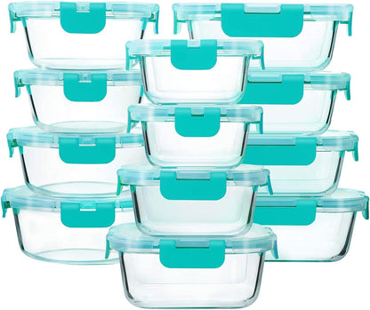 M MCIRCO 24-Piece Glass Food Storage Containers with Upgraded Snap Locking Lids,Glass Meal Prep Containers Set - Airtight Lunch Containers, Microwave, Oven, Freezer and Dishwasher