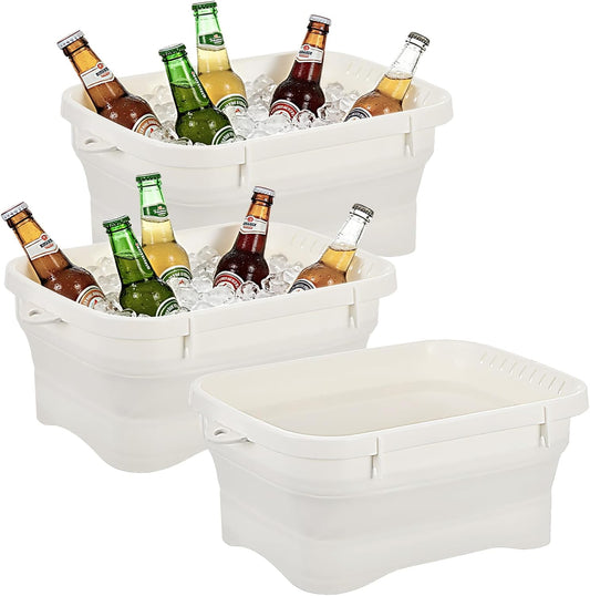 3 Pack Ice Buckets for Parties, Foldable Beverage Tub, Collapsible Ice Bucket for Wine/Beer/Champagne, Beer Ice Buckets Drink Cooler, Space Saving Ice Storage Tub Ice Cube Bin (7.5L*3)