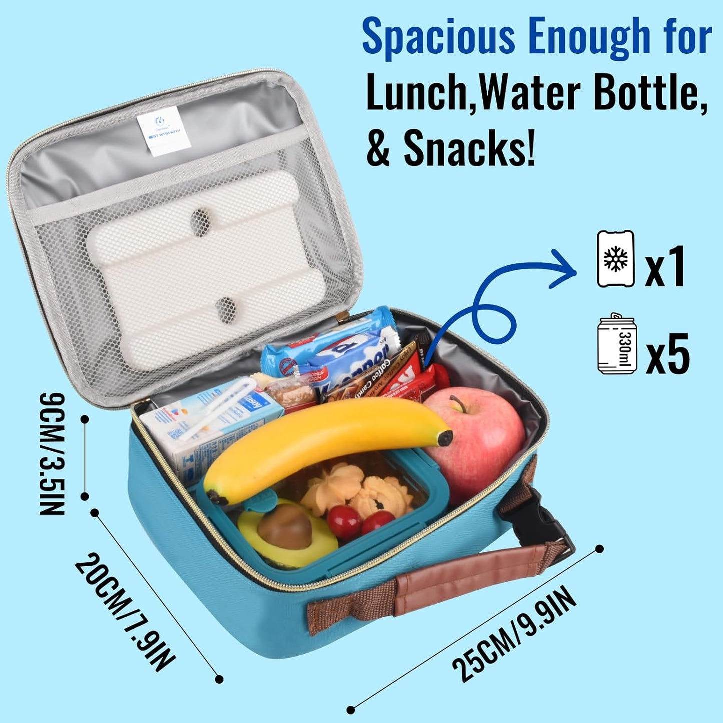 Genteen Lunch Box for Kids, Boys - Insulated Small LunchBox Reusable, Zip Closure & Buckle Handle, Portable Cooler for Work, School, Travel (Lake Green)