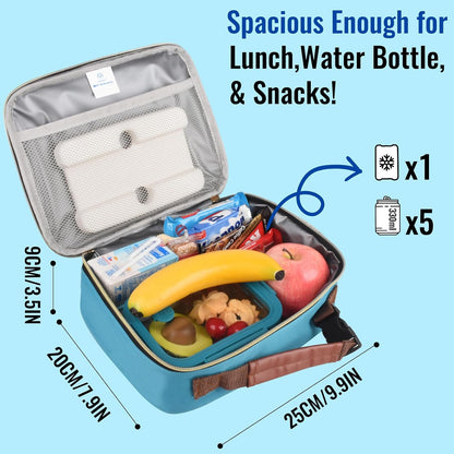 Genteen Lunch Box for Kids, Boys - Insulated Small LunchBox Reusable, Zip Closure & Buckle Handle, Portable Cooler for Work, School, Travel (Lake Green)
