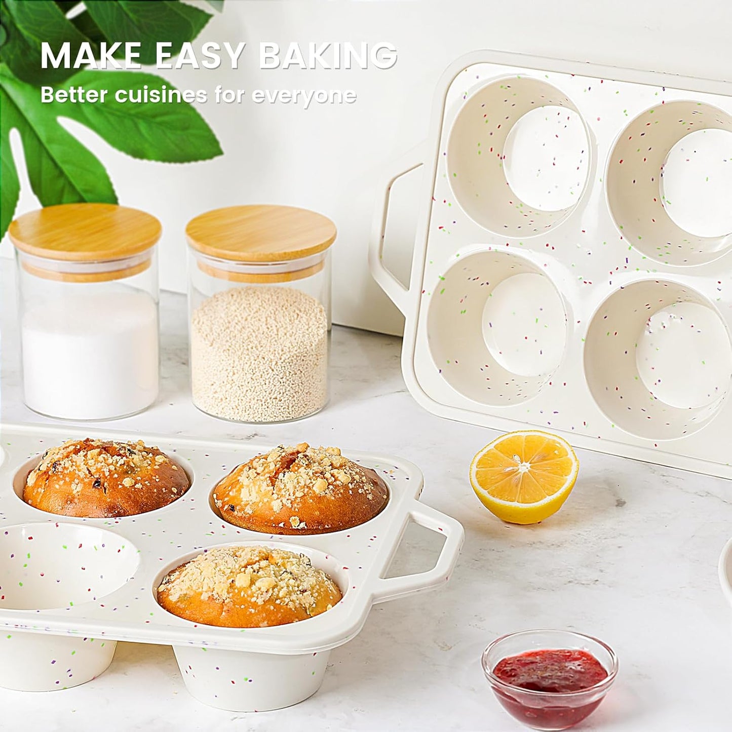 Vinino 2Pack Silicone Muffin Pan for Baking with Metal Reinforced Frame, 12 Cup Regular Size Cupcake Pan, BPA Free Silicone Muffin Tray, Cupcake Baking Pan Bite Molds for Oven Dishwasher Safe