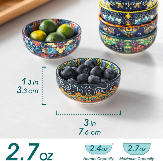 vancasso SIMI 2.7 Oz Ceramic Dipping Bowls Set of 6, Bohemian Sauce Bowls