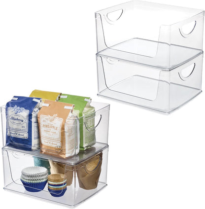 iDesign Stackable Open-Front Storage Bins with Handles, Set of 4, Clear | For Kitchen and Pantry