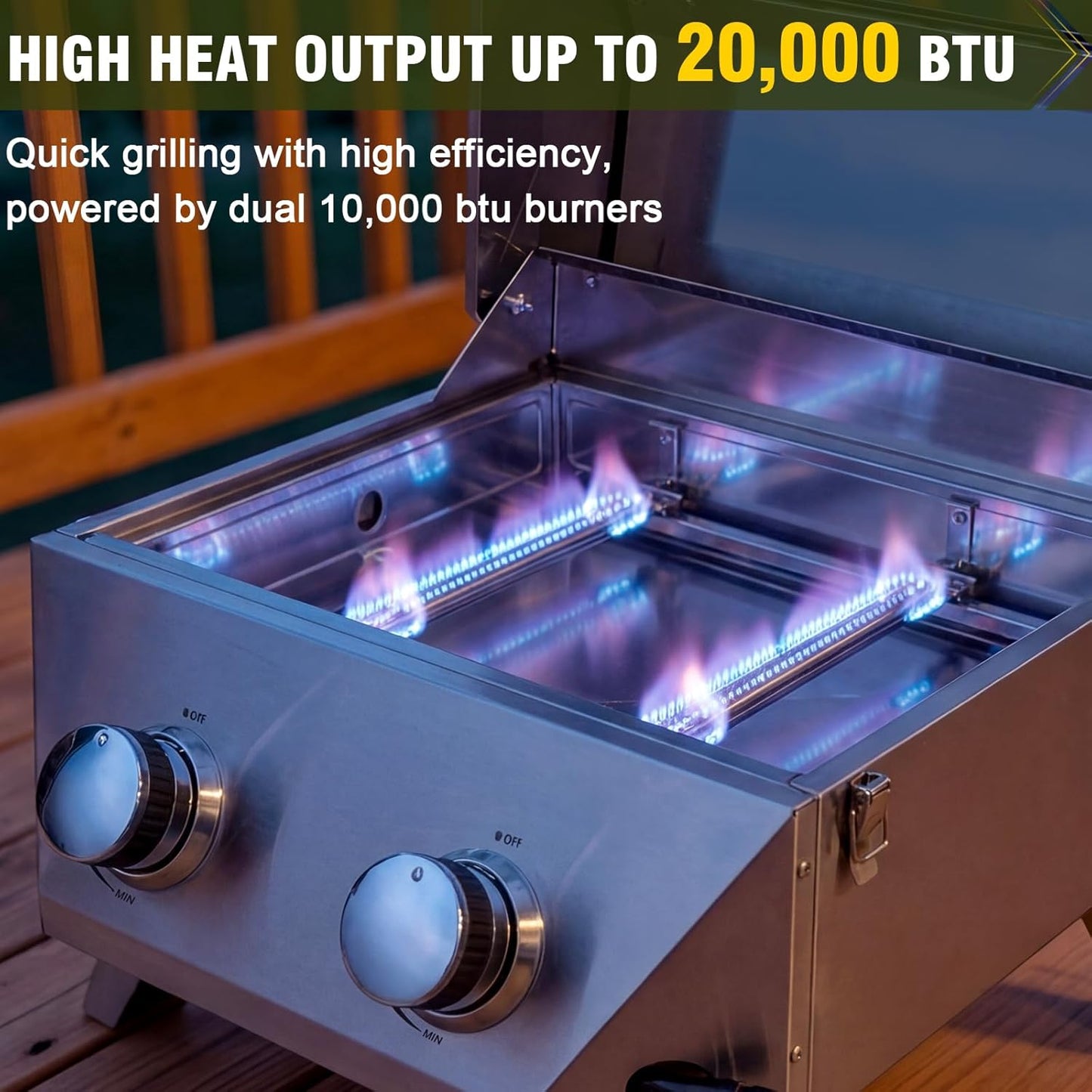 BESTFIRE 2-Burner Tabletop Propane Grill with Foldable Grill Cart, Portable Gas BBQ Station with Wheels & Prep Table, Dual-Fuel Setup for 1lb & 20lb Tanks, Stainless Steel Outdoor Kitchen for Camping