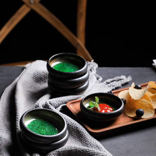 Uaral Soy Sauce Dishes Japanese Dipping Sauce Bowls Pinch Bowl Stoneware Small Dish Set of 6,3.75 Inch(4.5 oz Ice Crack Green)
