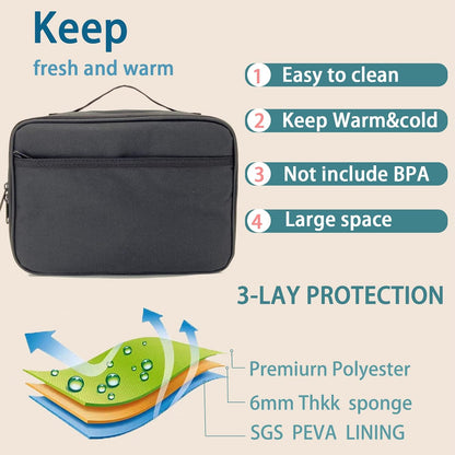 Kulle Space Lunch Box for Kids, Insulated Lunch Bag for Boys, Large Capacity Thermal Tote for School, Office, Daycare - Rocket Design, Washable & Leakproof