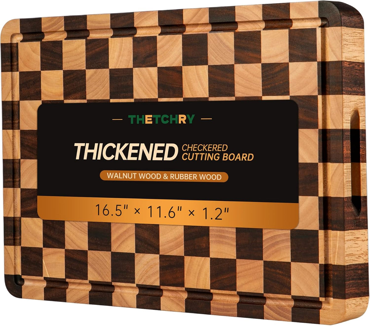 THETCHRY Cutting Boards for Kitchen, Checkered Walnut Wooden Cutting Board