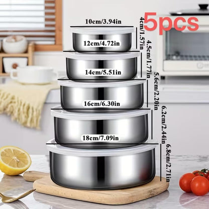 5 Pcs Stainless Steel Mixing Bowls with Lids, Nesting Food Storage Containers for Kitchen Fridge, Stackable Metal Serving & Prep Bowl Set