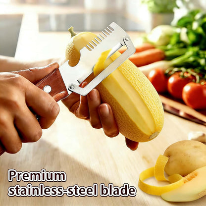 Elite Vegetable Peeler and Julienne Shredder Tool, Multifunctional Vegetable Peeler with Wooden Handle & Bottle Opener Grater 3 in 1 Kitchen Gadgets for Potatoes Carrots and Vegetables Fruits (2pcs)