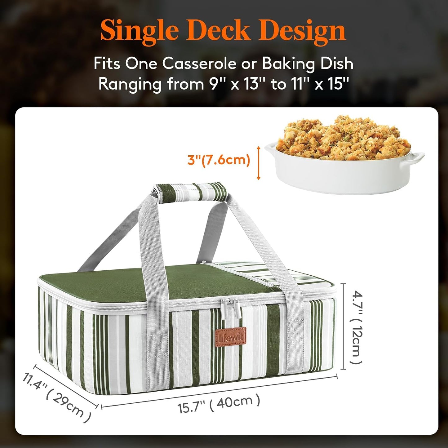 Lifewit Insulated Double Decker Casserole Carrier for Hot or Cold Food, Casserole Dish Carrying Case, Lasagna Holder for Potluck Parties, Picnic and Cookouts, Fits 9"x13" Baking Dish, Grey