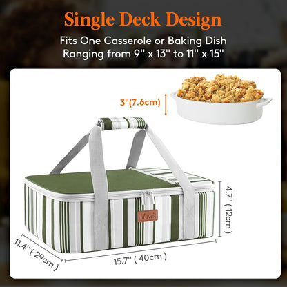 Lifewit Insulated Double Decker Casserole Carrier for Hot or Cold Food, Casserole Dish Carrying Case, Lasagna Holder for Potluck Parties, Picnic and Cookouts, Fits 9"x13" Baking Dish, Grey