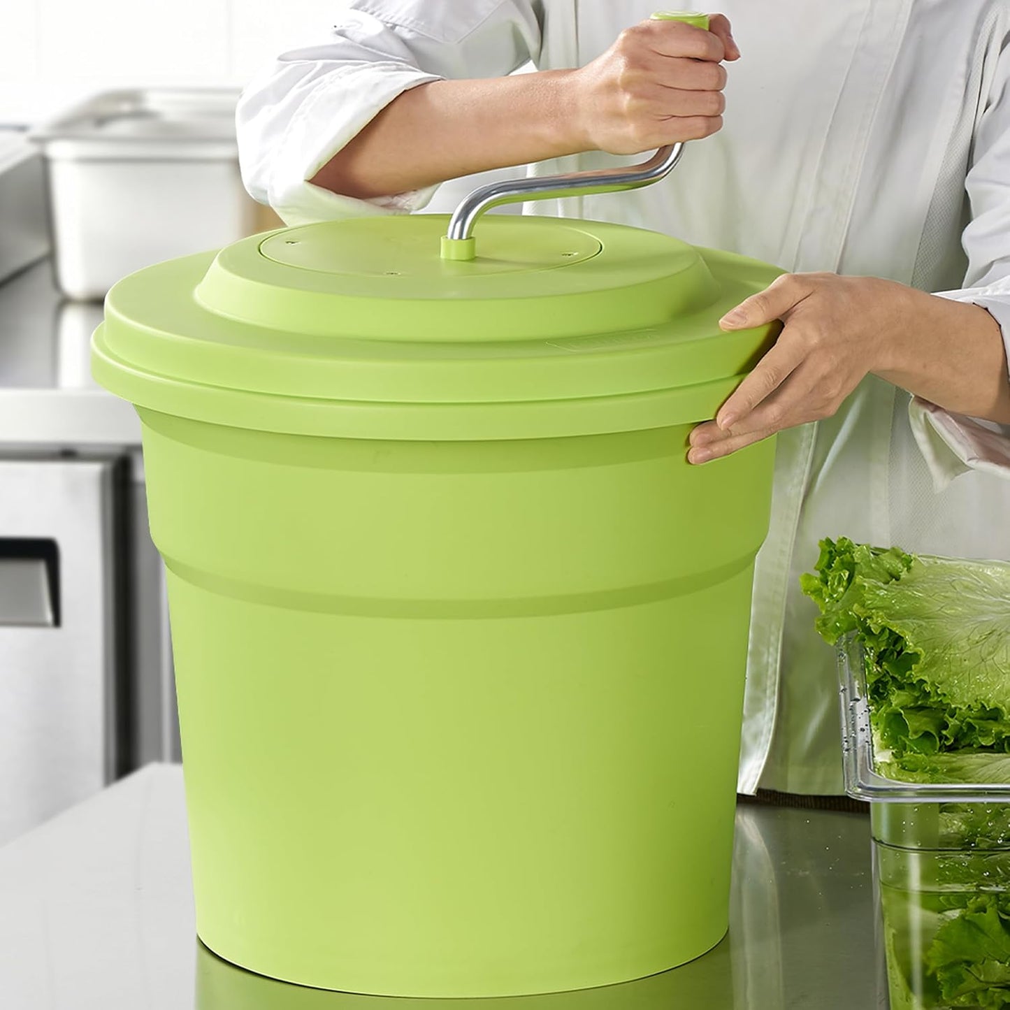 CURTA 20 Quart (5 Gallon) Commercial Salad Spinner, Heavy Duty Manual Lettuce Dryer with Built-in Drain Hose, Large Vegetable Washer Holds 7 Lettuce Heads for Restaurant Kitchen Prep
