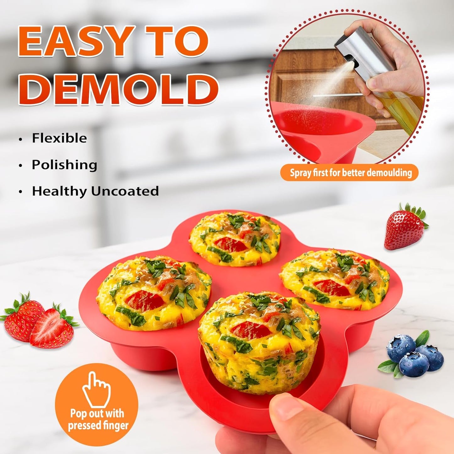 Silicone Egg Bite Molds 2 Pack Air Fryer Muffin Baking Pans Nonstick Silicone Muffin Trays for Baking Mini Muffins Eggs Bites Tart Mini Cupcake Brownie Quiche