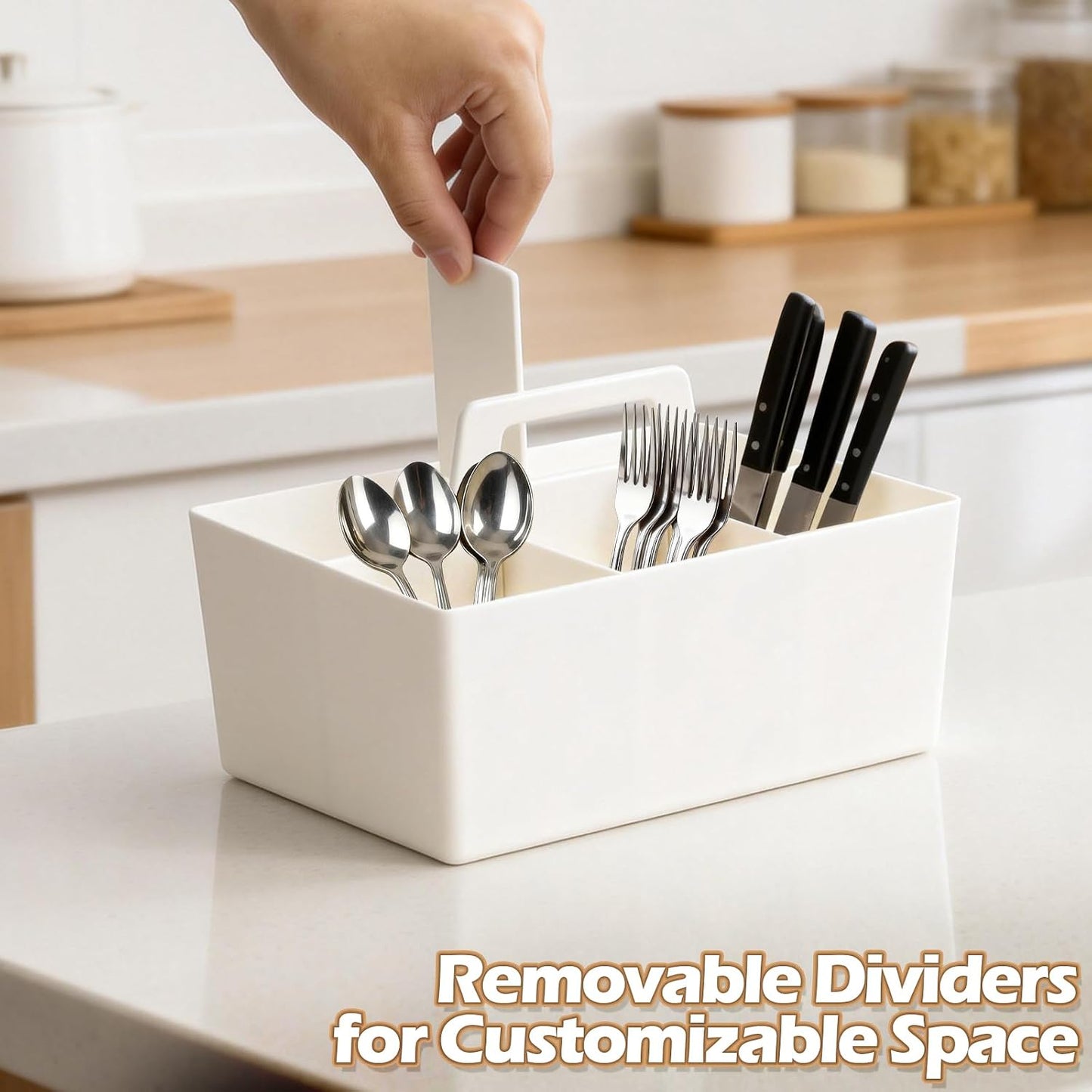 Silverware Caddy with Handle, Utensil Holder Organizer for Kitchen, Office, Bathroom