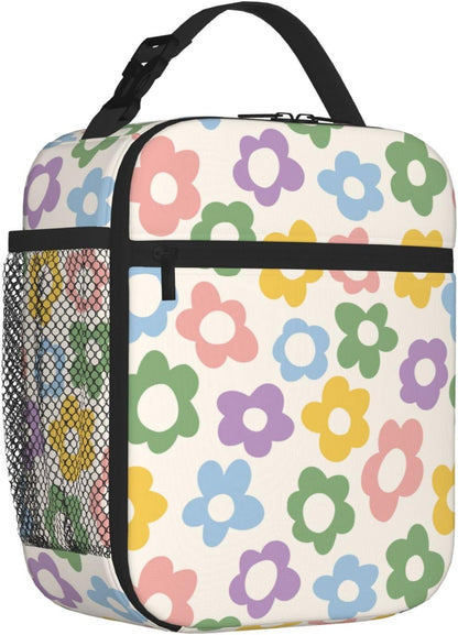 70s Retro Mushroom Floral Insulated Lunch Bag Reusable Cooler Lunch Box Portable Leakproof Thermal Container Tote Bags for Girls Boys School Travel