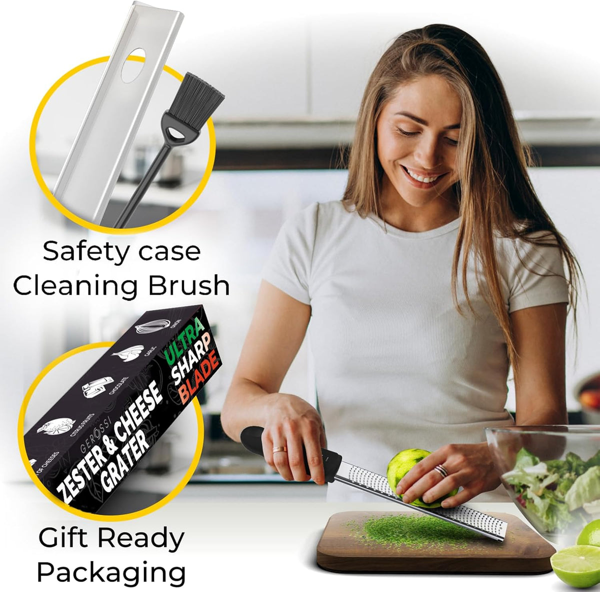 Stainless Steel Lemon Zester with Handle, Citrus Zester Grater for Cheese