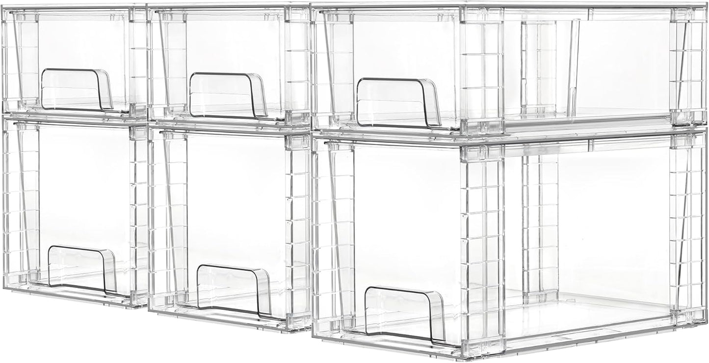 Vtopmart 4 Pack Clear Stackable Storage Drawers,Under Sink and Kitchen Organizers Storage,Easy to Assemble Plastic Drawers for Baby Bottle,Medicine, Bathroom,Cabinet and Pantry Organization
