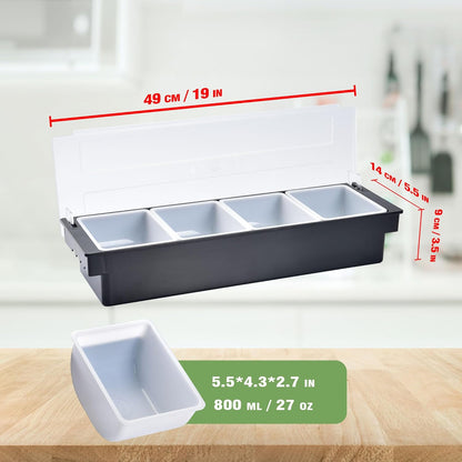 V·RESOURCING Ice Chilled Condiment Caddy,4 Containers(27oz) with Ice Chamber,Ice Cooled Condiment Serving Container with Lid for Salar Bar,Fruit,Veggie,Candy,Snack,Sauce