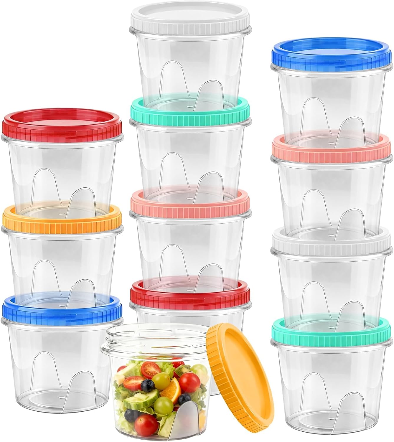 12 Pack Freezer Containers with Screw On Lids, 10oz Stackable Reusable Food Storage Container, Airtight Plastic Storage Containers with Twist Top Lids for Food Sauce Jello Soup