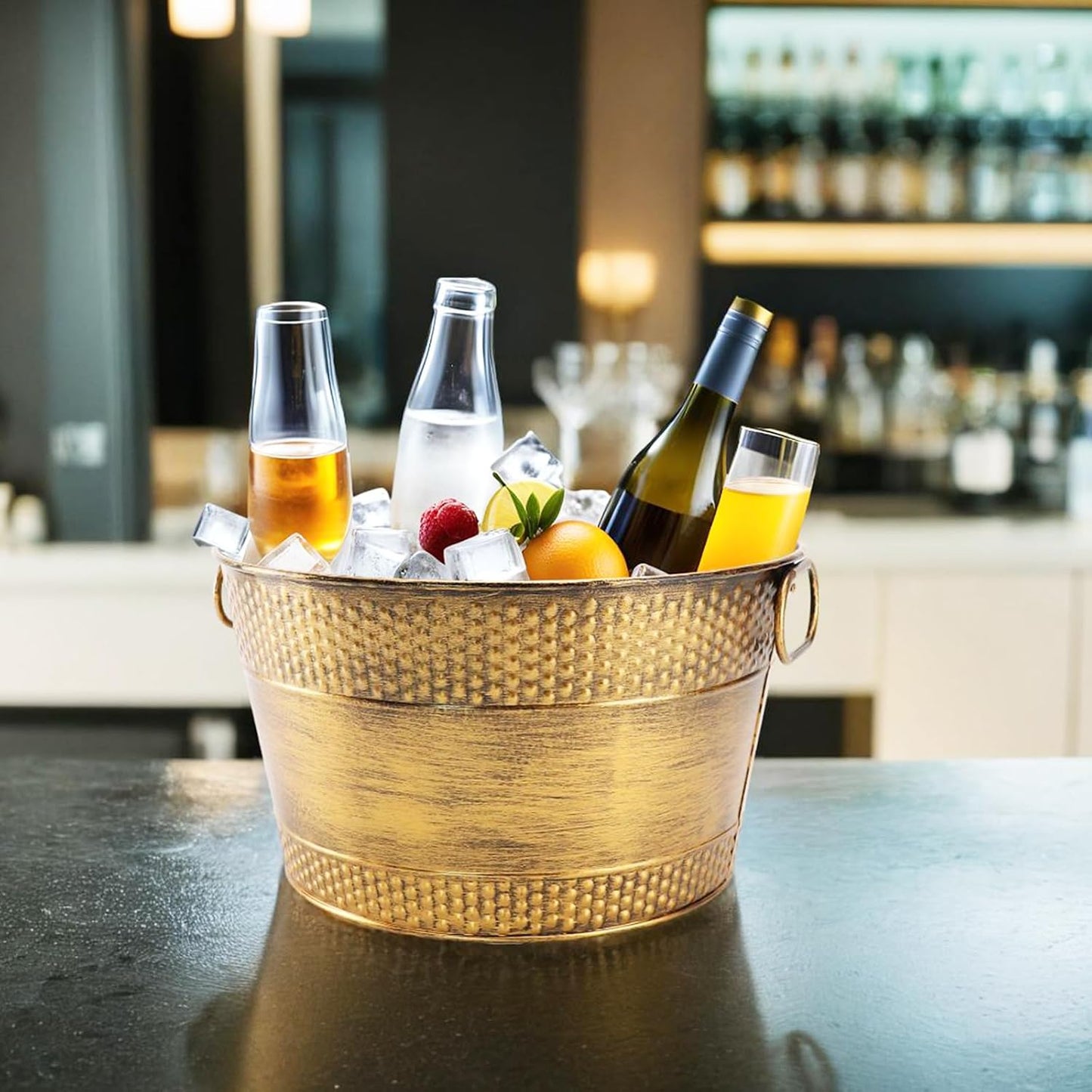 Ice Bucket for Parties Galvanized Beverage Tub, Drink Buckets Galvanized Bucket with Handles for Wine Beer Champagne Cocktails for Catering Bars (Copper-1PC)