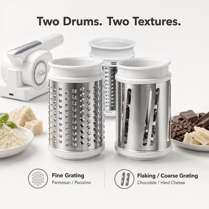 Electric Grater for Cheese, Chocolate and Nuts, Wireless,3Stainless Steel Rollers,Electric Food Grinder for Kids & Seniors – Fine Texture for Easy Digestion, Home & Outdoor Use