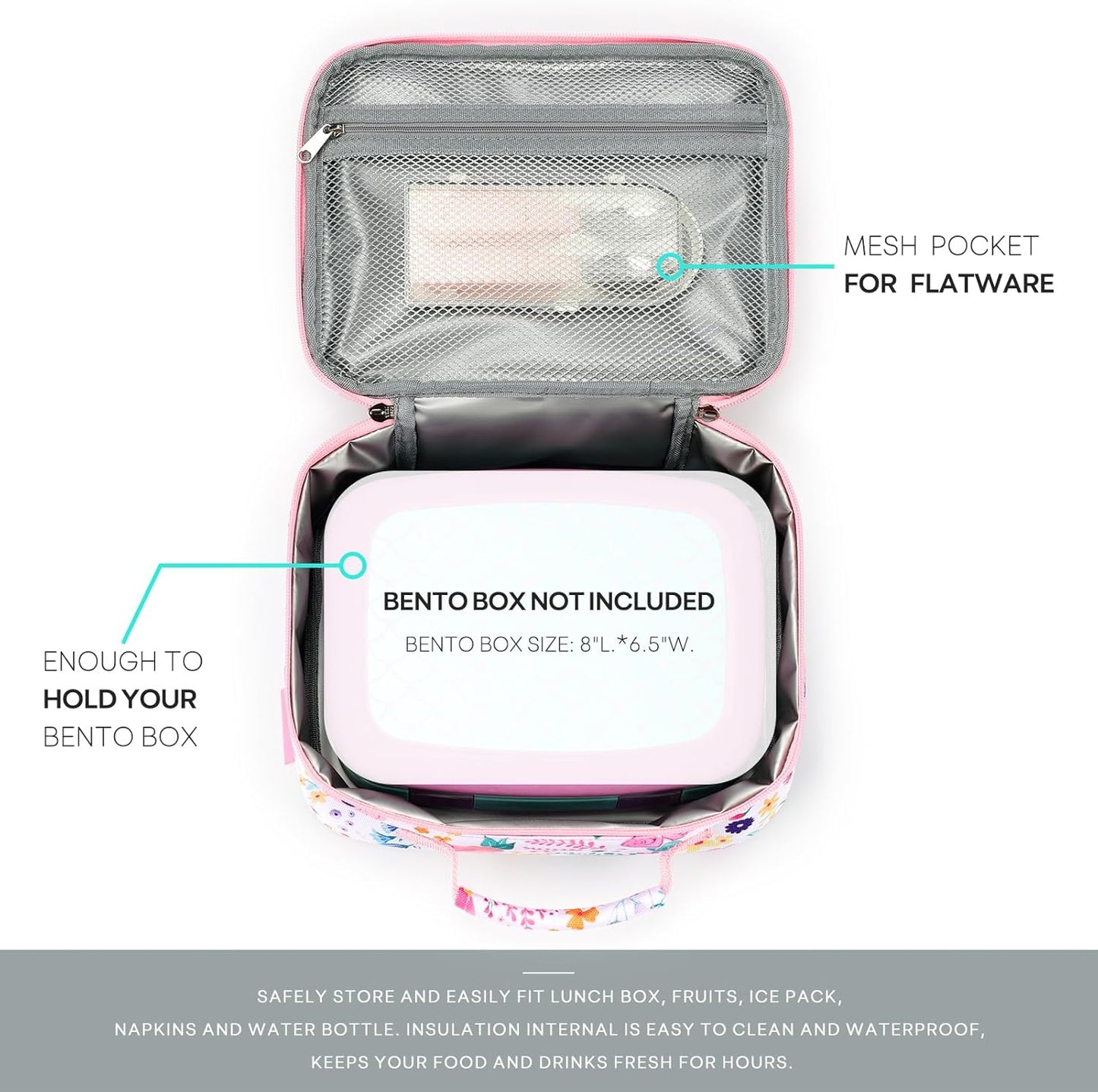 mibasies Kids Lunch Box for Girls Toddler, Insulated and Reusable Lunch Bag for School, Pink Rainbow