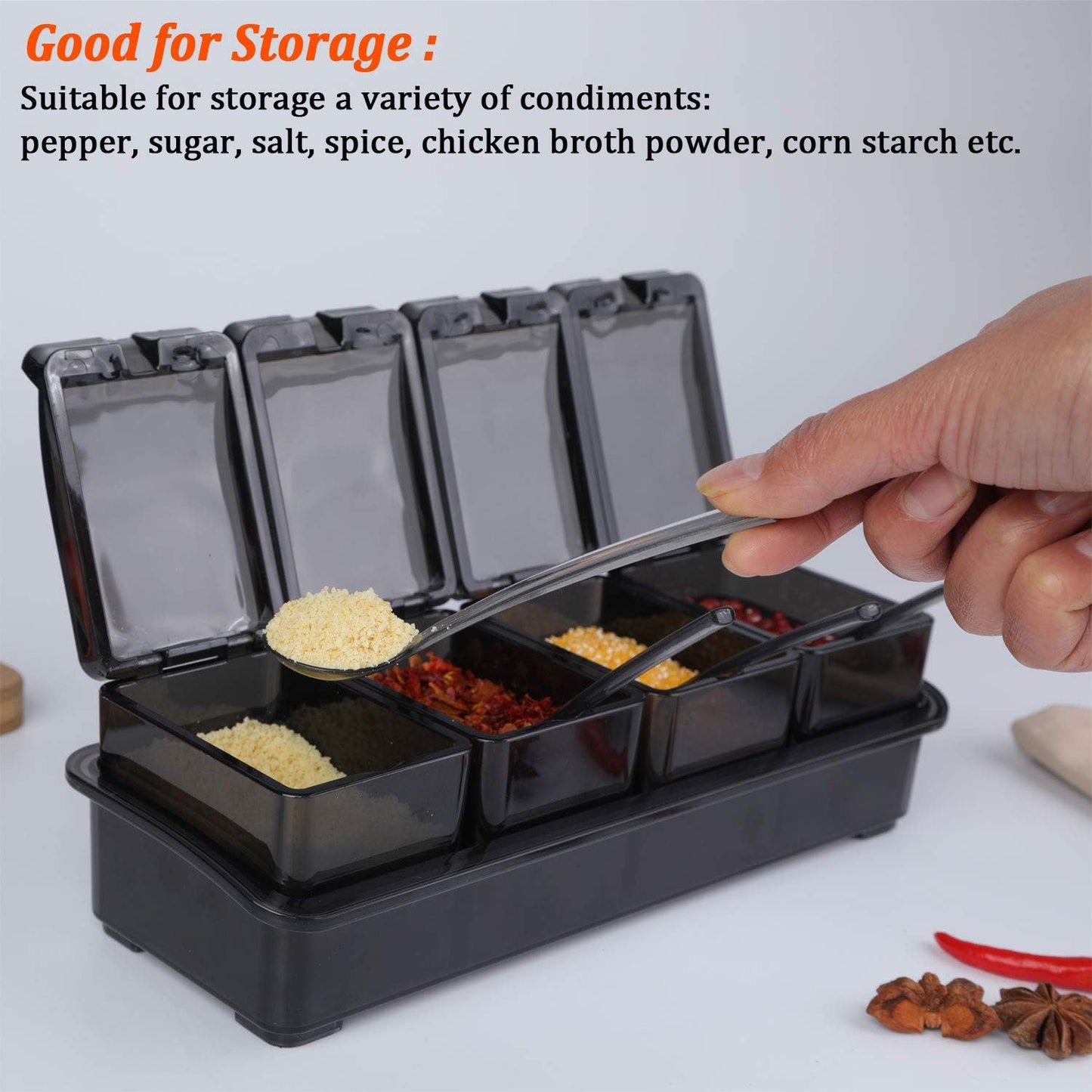 V·RESOURCING Clear Seasoning Box, 3 Pieces Seasoning Rack Spice Pots Storage Container for Spice Salt Sugar Cruet Liquid,Condiment Jars with 3 Spoons